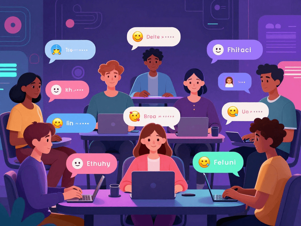 Engaging scene of ai porn chat avatars exchanging playful messages in a vibrant digital setting.