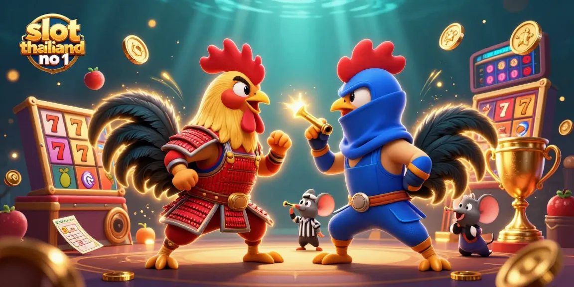 Experience thrilling moments with slot thailand no 1 in this vibrant 3D illustration featuring dynamic roosters and casino elements.