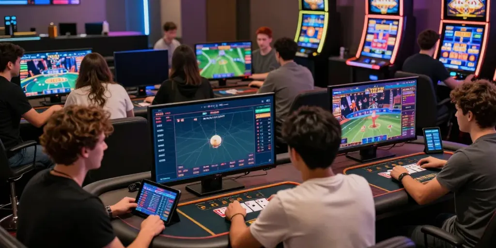 Players engaging in online betting and games at DEBET platform, showcasing dynamic interactions and modern gaming.