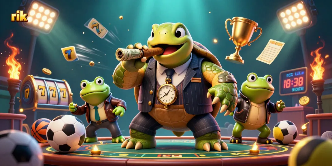 Experience thrilling rik casino action with cartoon turtle mobsters and dynamic sports elements.