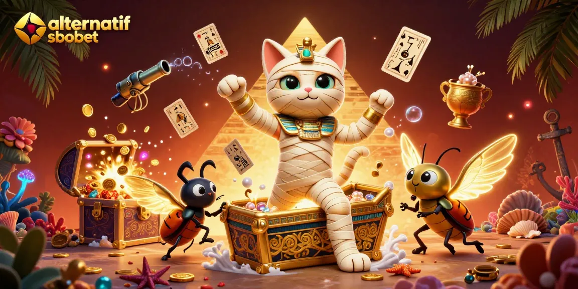 Immerse in the adventure of alternatif sbobet with a vibrant casino scene featuring colorful characters and dynamic gameplay elements.