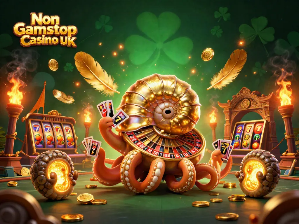 Explore thrilling action at Non Gamstop Casino UK with a chaotic scene of winning cards and golden prizes.