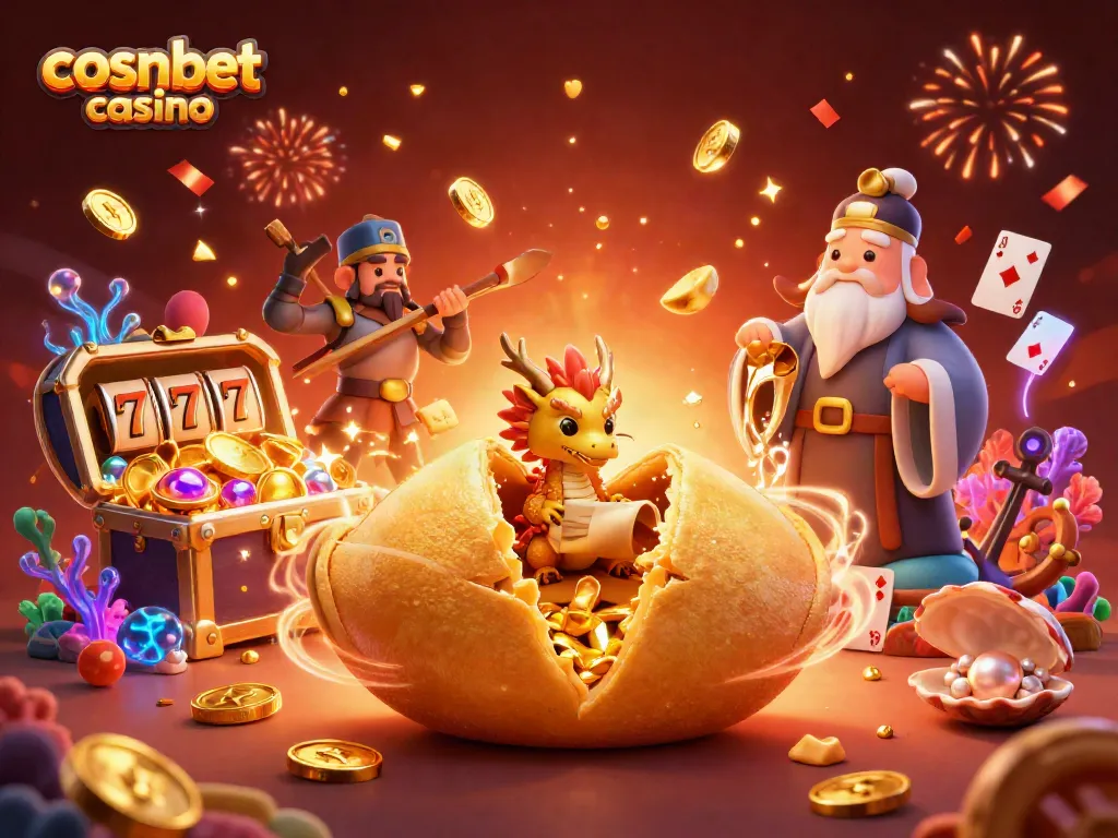 Experience gaming excitement at cosmobet casino with a visually packed scene showcasing unique 3D elements.
